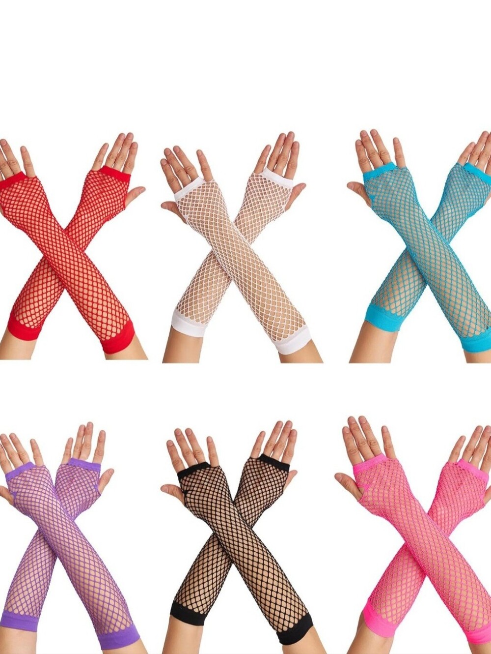 Stylish 6 Pairs Long Fishnet Gloves Fingerless Arm Sleeves Scene Accessories